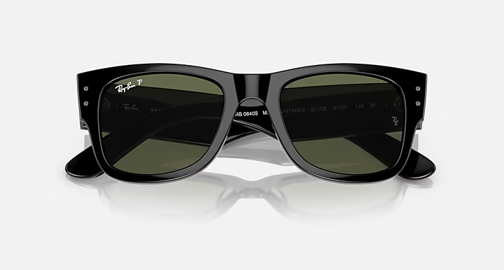 عینک ریبن Mega Wayfarer مگا ویفرر RB0840S 901/58 مشکی با عدسی سبز کلاسیک پلاریزه
