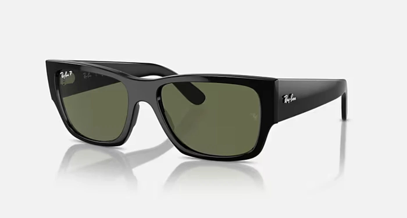 عینک آفتابی اورجینال ری‌بن کارلوس (Carlos) RB0947SF 901/58 فریم اسیتات مشکی براق و عدسی سبز پلاریزه G-15