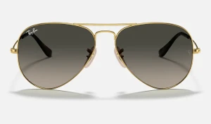 عینک آفتابی ری‌بن مدل Aviator Havana Collection کد RB3025 181/71 با فریم طلایی براق و شیشه کریستال دودی گرادینت