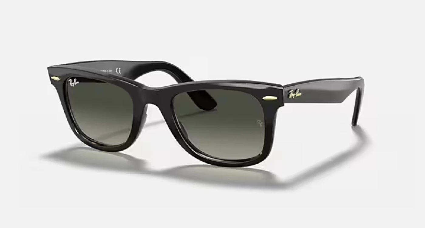 عینک آفتابی اورجینال ری‌بن ویفرر کلاسیک (Wayfarer Classic) RB2140 901/71 فریم اسیتات مشکی و عدسی خاکستری گرادینت | ✓ شیب پانتوسکوپیک