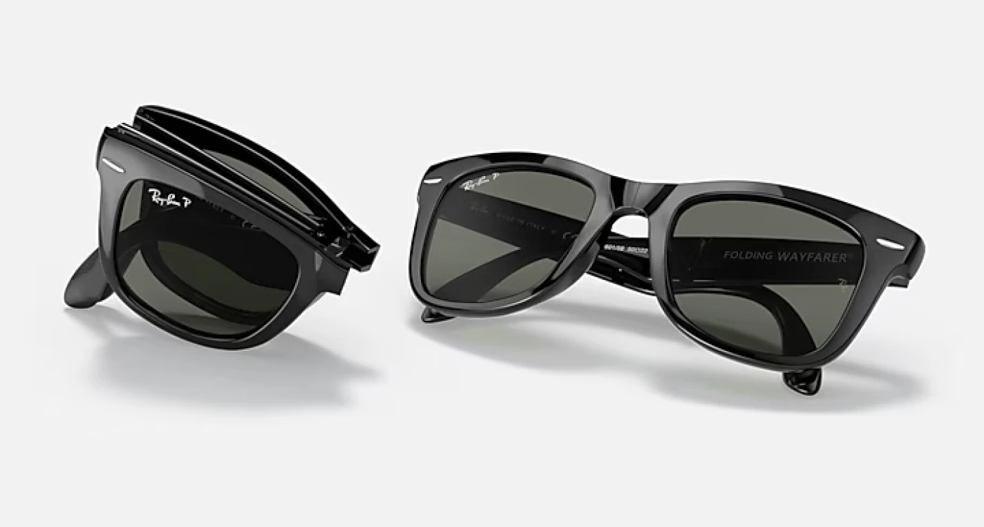 عینک آفتابی اورجینال ری‌بن ویفرر تاشو کلاسیک (Wayfarer Folding Classic) RB4105 601/58 فریم مشکی براق و عدسی سبز پلاریزه G-15