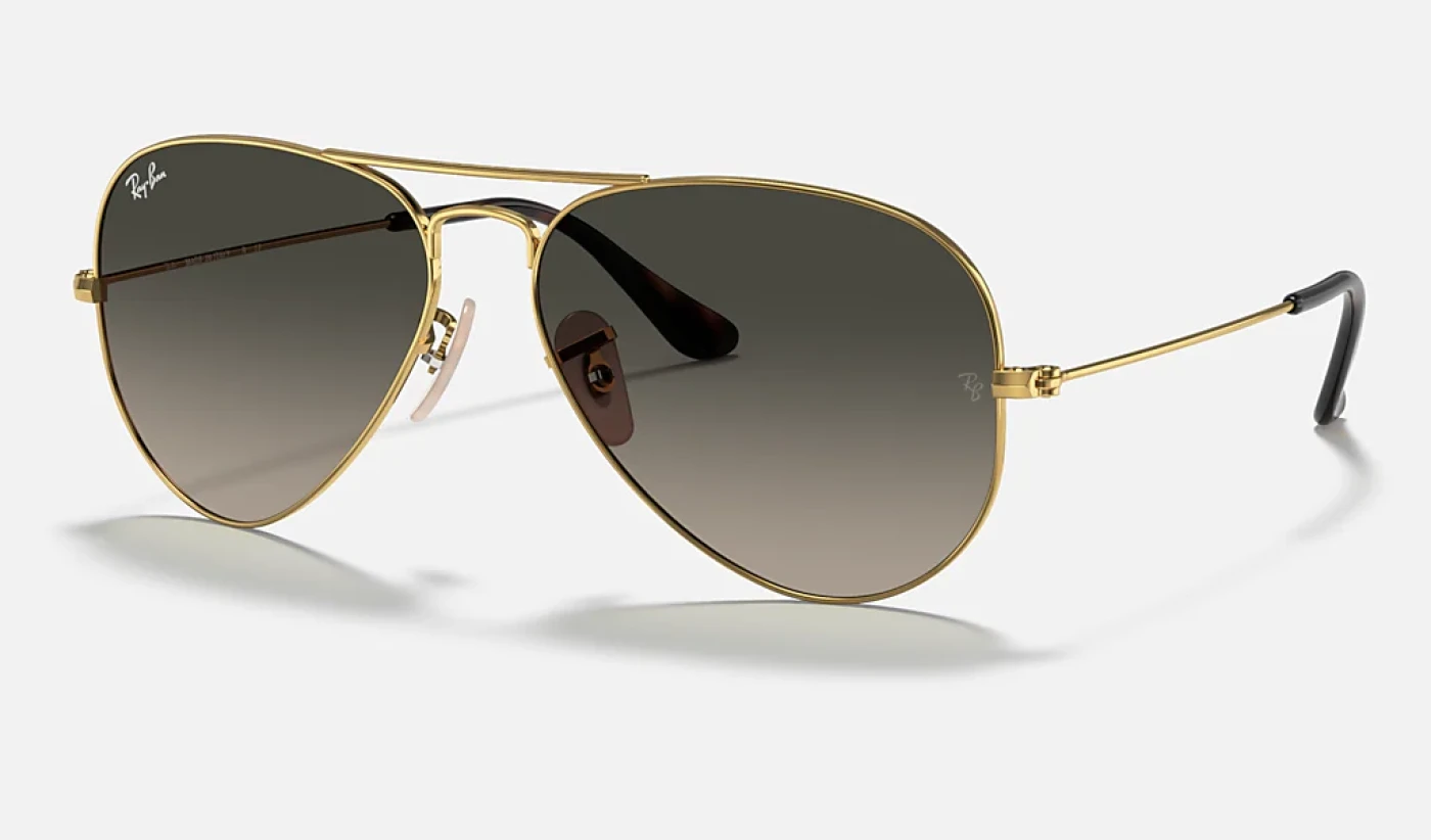 عینک آفتابی ری‌بن مدل Aviator Havana Collection کد RB3025 181/71 با فریم طلایی براق و شیشه کریستال دودی گرادینت