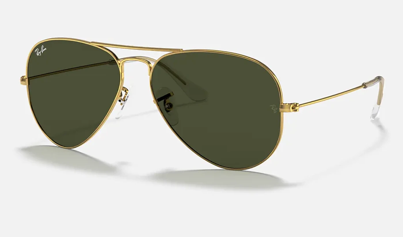 عینک آفتابی ری‌بن مدل Aviator Classic کد RB3025 L0205 با فریم طلایی و عدسی سبز G-15