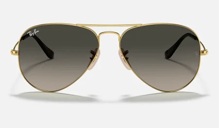 عینک آفتابی ری‌بن مدل Aviator Havana Collection کد RB3025 181/71 با فریم طلایی براق و شیشه کریستال دودی گرادینت